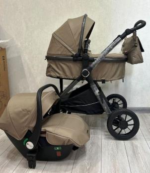 Коляска-трансф.3в1 Luxmom A4 Тем/Беж. New, перекиднач ручка