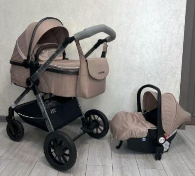 Коляска-трансф.3в1 Luxmom A4 Св/Беж. New, перекидная ручка   