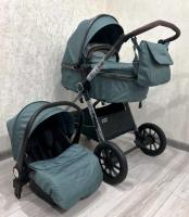 -Акция 22000руб. Коляска - трансформер 3в1 Luxmom A4 (Мятный) New,с перекидной ручкой